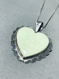 Iconic Vintage Native American Navajo Gaspeite Sterling Silver Heart Necklace-Nativo Arts