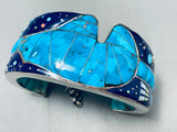 6.5 Inch Wrist Vintage Southwest Inlay Sterling Silver Turquoise Bear Bracelet-Nativo Arts