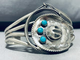 Oh The Intricacy! Native American Navajo Cowboy Hat Turquoise Sterling Silver Bracelet-Nativo Arts