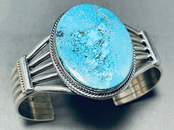 Majestic Vintage Signed Native American Navajo Blue Diamond Turquoise Sterling Silver Bracelet-Nativo Arts