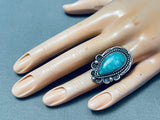 Opulent Vintage Native American Navajo Carico Lake Turquoise Sterling Silver Ring Old-Nativo Arts