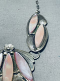 Breathtaking Vintage Native American Zuni Mother Of Pearl Sterling Silver Necklace Signed-Nativo Arts