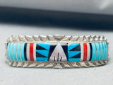 One Of The Best 6' Wrist Vintage Native American Navajo Turquoise Inlay Sterling Silver Bracelet-Nativo Arts