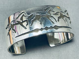 Spectacular Native American Navajo Sterling Silver Horses Bracelet Signed-Nativo Arts