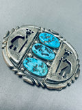 Hand Carved Vintage Native American Navajo Turquoise Sterling Silver Buckle Heavy-Nativo Arts