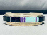 6.5 Inch Wrist Rare Vintage Native American Navajo Turquoise Inlay Sterling Silver Bracelet-Nativo Arts