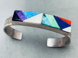 Superior Vintage Native American Navajo Turquoise Inlay Sterling Silver Bracelet Cuff-Nativo Arts