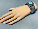 Hand Tooled Vintage Native American Navajo Sterling Silver Turquoise Bracelet-Nativo Arts
