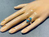 Signed Native American Navajo Blue Gem Turquoise Opal Sterling Silver Ring-Nativo Arts