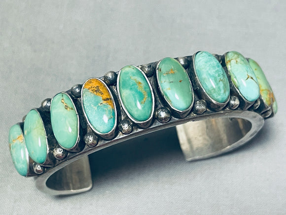 Hemer Brown!! 91 Grams Vintage Native American Navajo Green Turquoise Sterling Silver Bracelet-Nativo Arts
