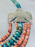 307 Gram Huge Native American Navajo Turquoise Sterling Silver Shell Thunderbird Necklace-Nativo Arts