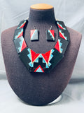 Highly Detailed Vintage Santo Domingo Sterling Silver Inlay Turquoise Necklace-Nativo Arts