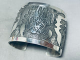 Astounding Native American Navajo Signed Wide Sterling Silver Bracelet-Nativo Arts