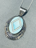 Luminous Native American Navajo Signed Turquoise Opal Inlay Sterling Silver Necklace-Nativo Arts