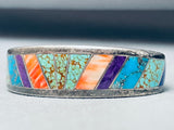 6 Inch Wrist Vintage Native American Navajo Turquoise Inlay Sterling Silver Bracelet-Nativo Arts