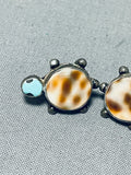 Amazing Vintage Native American Zuni Shell & Blue Gem Turquoise Sterling Silver Turtle Earrings-Nativo Arts