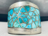 One Of The Finest Vintage Native American Navajo Turquois Einlay Sterling Silver Bracelet-Nativo Arts
