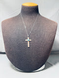 Special Vintage Native American Navajo Morenci Turquoise Sterling Silver Cross Necklace-Nativo Arts