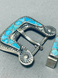 Very Old Vintage Native American Navajo Turquoise Inlay Sterling Silver Ranger Buckle Set-Nativo Arts