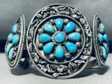 Gasp!! Vintage Native American Navajo Turquoise Sterling Silver Slag Bracelet Old-Nativo Arts