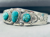 Rare Beauty Signed Native American Navajo 3 Carico Lake Turquoise Sterling Silver Stars Bracelet-Nativo Arts