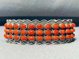 Gasp!! Fabulous Native American Navajo Circle Corals Sterling Silver Bracelet-Nativo Arts