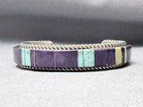 Intricate Vintage Native American Navajo Charoite Turquoise Inlay Sterling Silver Bracelet-Nativo Arts