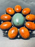 Native American The Most Unique Domed Coral Turquoise Sterling Silver Bracelet-Nativo Arts