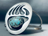 Old Vintage Native American Navajo Spiderweb Turquoise Sterling Silver Paw Bracelet-Nativo Arts