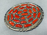 Traditional Native American Navajo Coral Sterling Silver Buckle-Nativo Arts