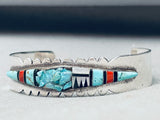 One Of The Coolest Vintage Native American Navajo Turquoise Inlay Sterling Silver Bracelet-Nativo Arts