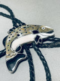 Trout Fish!! One Of A Kind Vintage Zuni Sterling Silver Inlay Bolo Tie-Nativo Arts