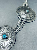 Exceptional Native American Navajo 3 Sterling Silver Conchos 8 Turquoise Necklace-Nativo Arts