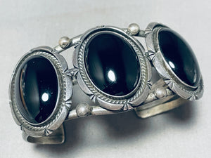 Amazing Vintage Native American Navajo 3 Black Onyx Sterling Silver Bracelet-Nativo Arts