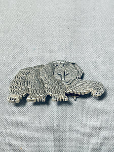 Fred Charley Grizzlybear Vintage Native American Navajo Sterling Silver Pin-Nativo Arts