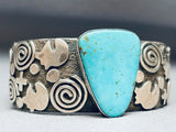 Heart & Petroglyph Vintage Native American Navajo Turquoise Sterling Silver Bracelet-Nativo Arts