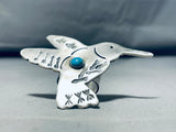 Expressive Native American Navajo Blue Gem Turquoise Sterling Silver Hummingbird Ring-Nativo Arts