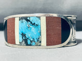 Moonstar Unique Vintage Native American Zuni Turquoise Inlay Sterling Silver Bracelet-Nativo Arts