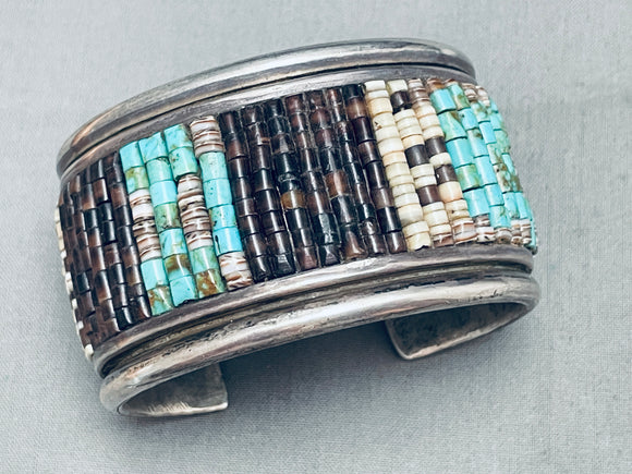 Teddy Joe 7 Inch Wrist Vintage Native American Navajo Turquoise Heishi Sterling Silver Bracelet