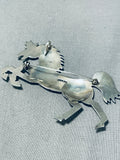 Sensational Native American Navajo Handcarved Colossal Sterling Silver Horse Pin Pendant-Nativo Arts