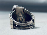 Heavy Thick Vintage Native American Navajo Easter Blue Turquoise Sterling Silver Leaf Ring