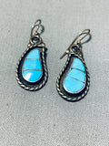 Cute Waterdrop Vintage Native American Zuni Turquoise Sterling Silver Inlay Earrings-Nativo Arts