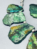 Dropdead Fab Slab Vintage Native American Navajo Green Turquoise Sterling Silver Necklace-Nativo Arts