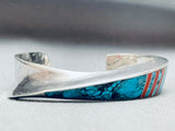 Important 6 Inch Wrist Andy Lee Kirk Inlay Turquoise Sterling Silver Bracelet-Nativo Arts