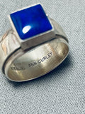 Dramatic Vintage Native American Navajo Lapis Sterling Silver Ring Signed Ann Curley-Nativo Arts