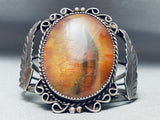 Huge Old Vintage Native American Navajo Petrified Wood Sterling Silver Bracelet-Nativo Arts