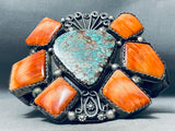 144 G, Huge Vintage Native American Navajo Turquoise Shell Sterling Silver Bracelet