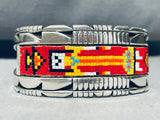 Hand Beaded!! Sterling Silver Vintage Navaj Kachina Bracelet Cuff-Nativo Arts