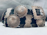 Rare Older Vintage Native American Navajo Sterling Silver Stamped Concho Belt-Nativo Arts