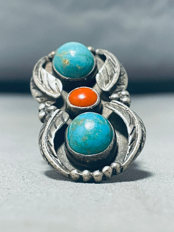 Impressive Vintage Native American Navajo Blue Gem Turquoise Sterling Silver Ring-Nativo Arts